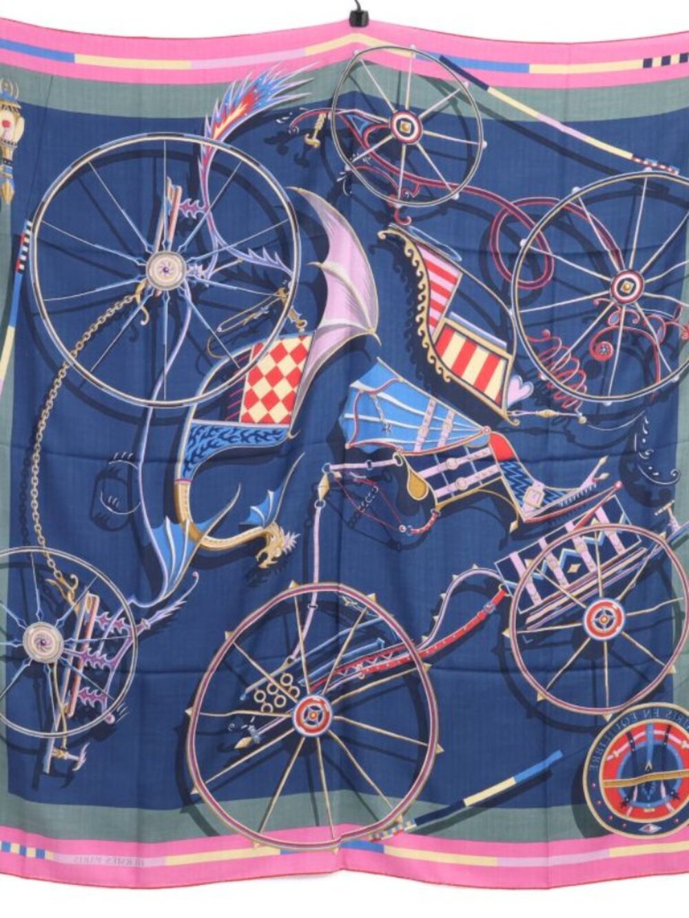 ★SOLD★ Hermes 09 Voitures en Equilibre Elaborate Carriage Carre Scarfrose Bon - Picture 2 of 6